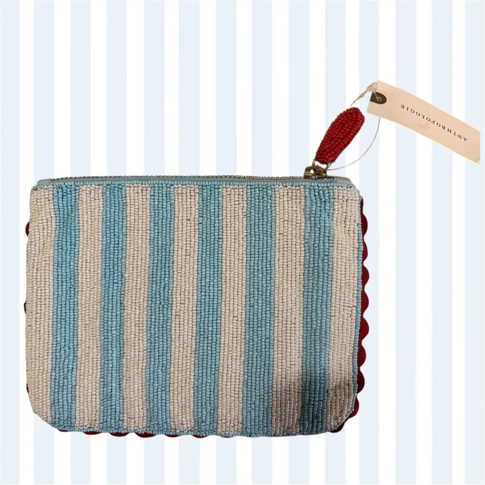 NWT Anthropologie 2025 Beaded Striped Monogram Pouch Letter “R” - Picture 2 of 2